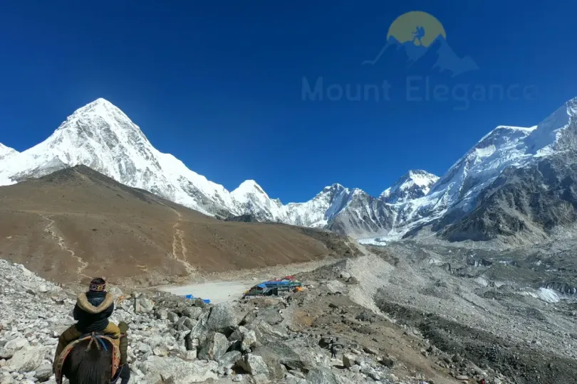 Gorak Shep village and glacier with Himalayan peaks