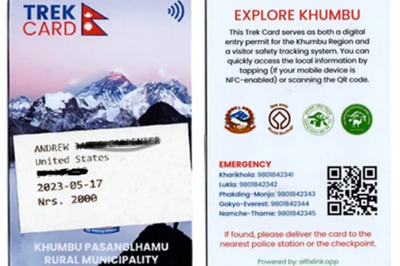 Khumbu Trek Card for Pasang Lhamu permit in Nepal