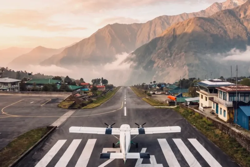 Lukla Airport with mountain scenery in Nepal
