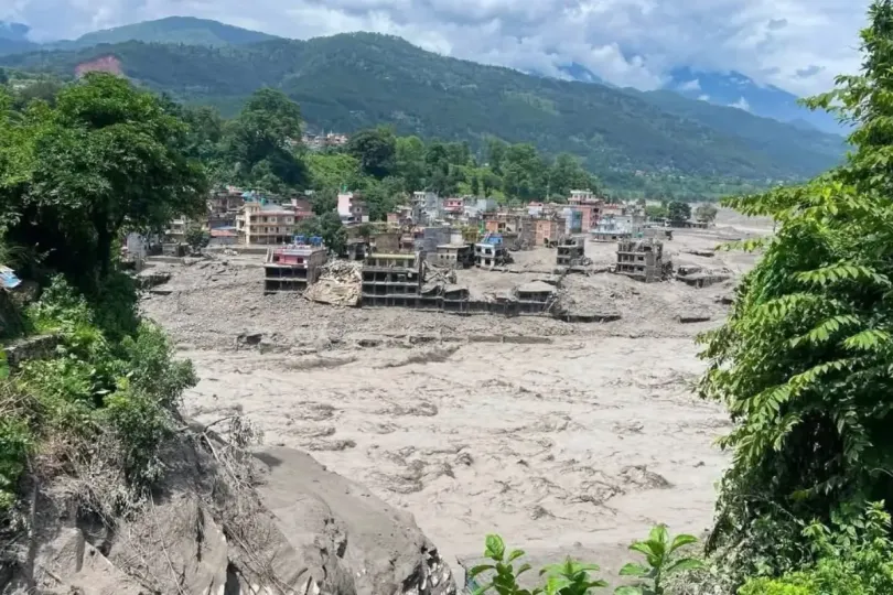 Flooded town in Nepal after heavy rainfall