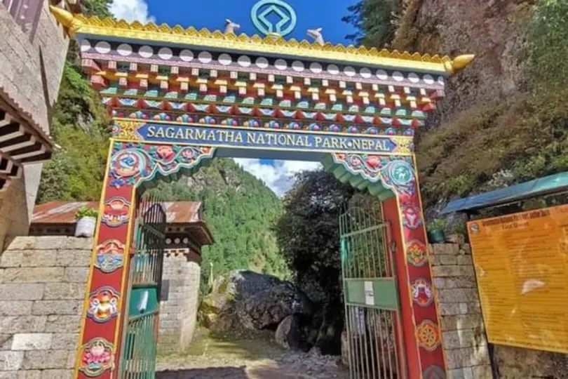 Sagarmatha National Park entrance gate on Everest Base Camp route