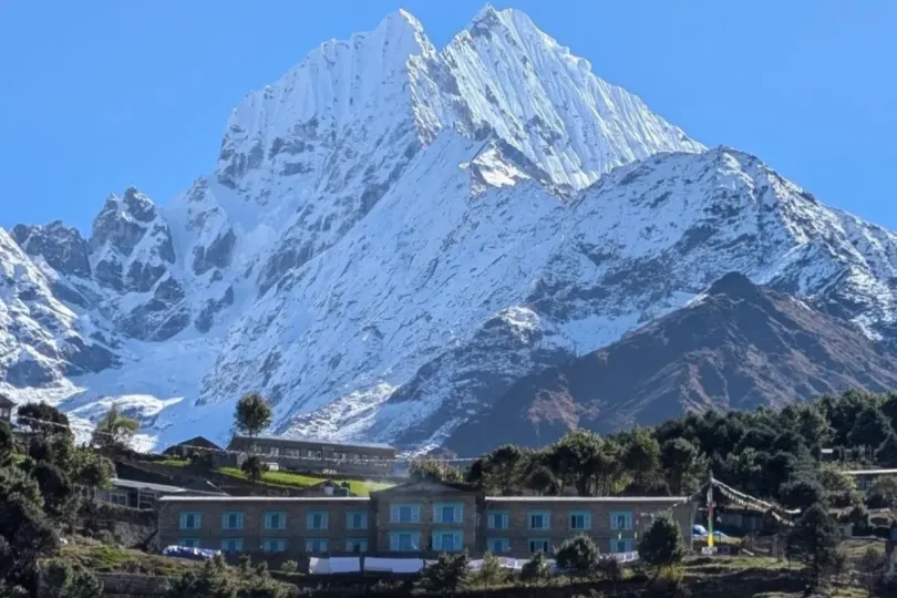Snow-covered mountain above Dingboche village in Nepal