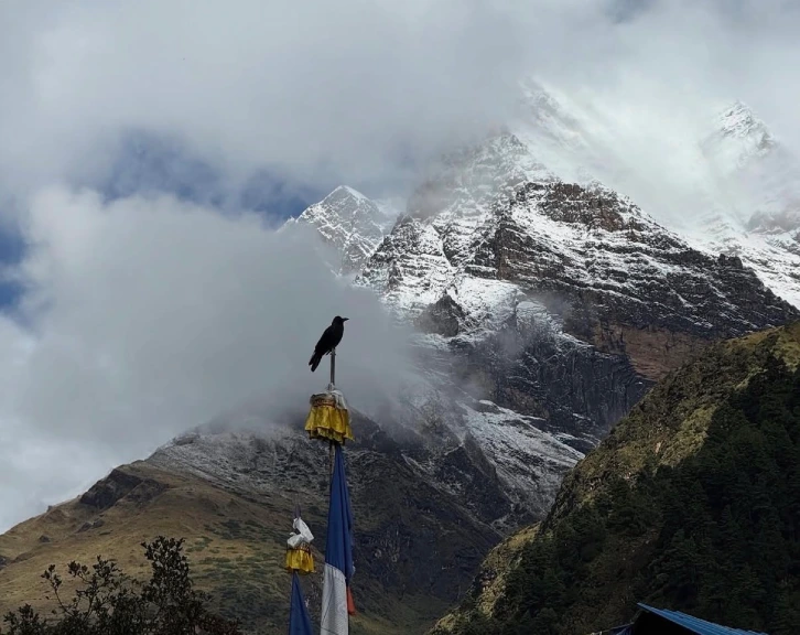Snow-covered mountains on the Manaslu Circuit Trek