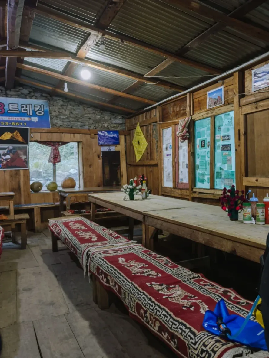 Cozy teahouse dining area along the Everest Base Camp trekking route.