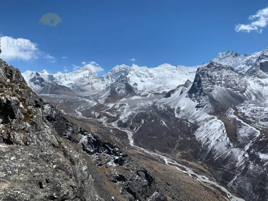 Panoramic mountain view from the summit of Nangkartshang Peak above Dingboche