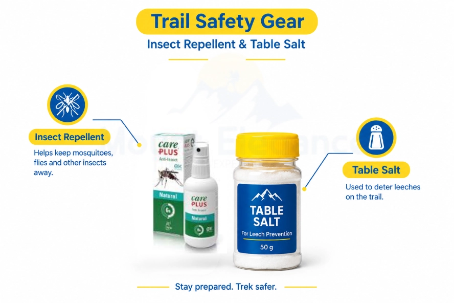 Insect repellent and table salt for leech and mosquito protection in June