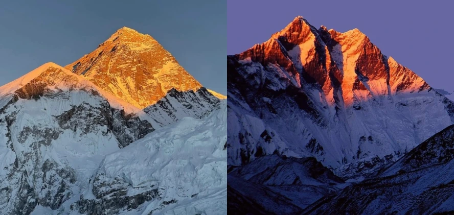 Sunrise and sunset views of Mount Everest from Kala Patthar