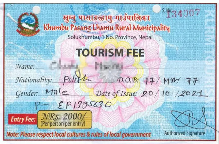 Khumbu Pasang Lhamu Rural Municipality tourism permit for EBC Trek