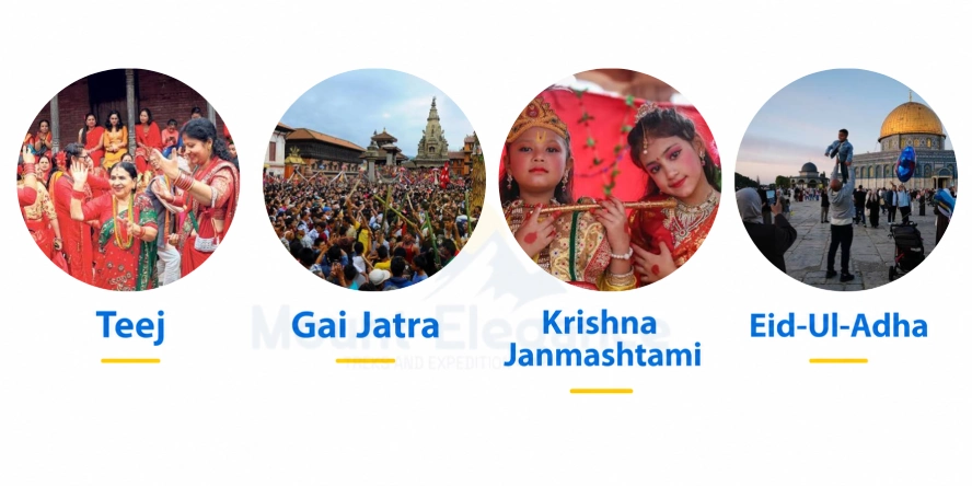 Nepal festivals in August including Teej, Gai Jatra, Krishna Janmashtami, and Eid-ul-Adha