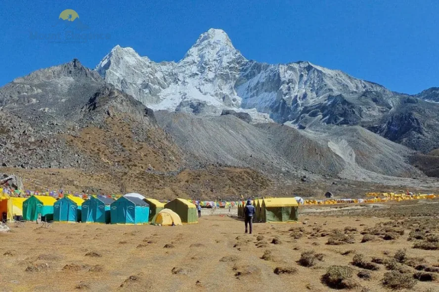 Hiking trail from Pangboche toward Ama Dablam Base Camp with Ama Dablam peak in view
