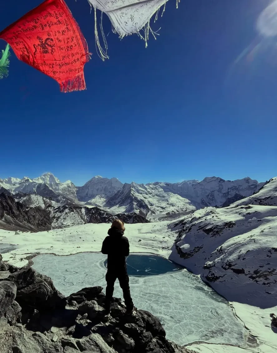 Panoramic view of Renjo La Pass on the Everest Base Camp Three Passes trekking route, Nepal